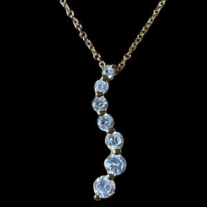 Womens Gold Tone Chain Necklace With Faux Diamond Pendent